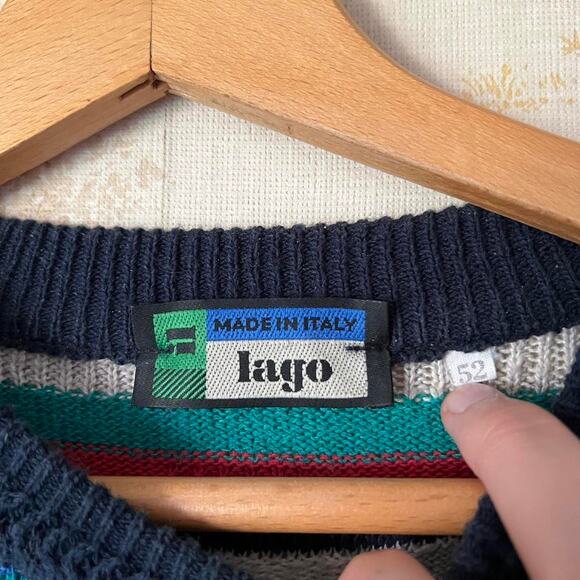 90s Lago Made In Italy Multi-Colored Coogi Style 3D Sweater 23.5x28” - Picture 3 of 7